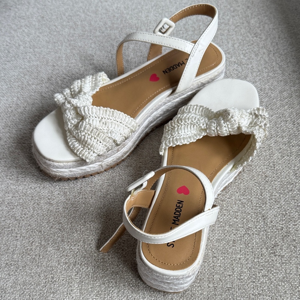 Steve Madden Cream Braided Espadrille Wedge Sandals